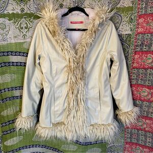 Vintage Y2K Jennyfer J Cream Penny Lane Faux Leather/ Faux Fur Coat Size Medium